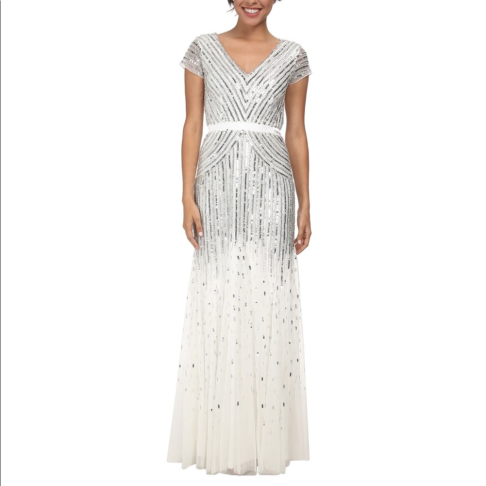Adrianna Papell white beaded gown